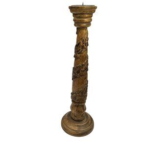 Vintage Hand-carved Solid Wood Wreath Wooden Candleholder Rustic Traditional